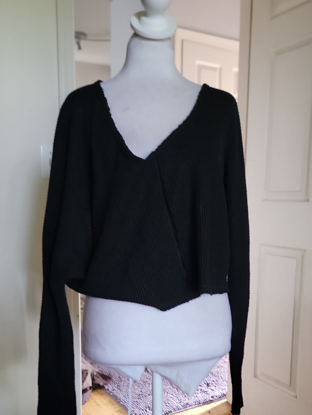 Lulu's Black V-Neck Ribbed Knit Sweater